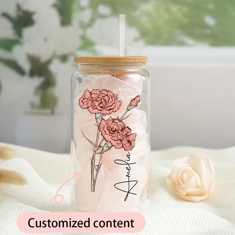 Personalized Birth Flower Glas - Coffee Equipment With Name recension och pris