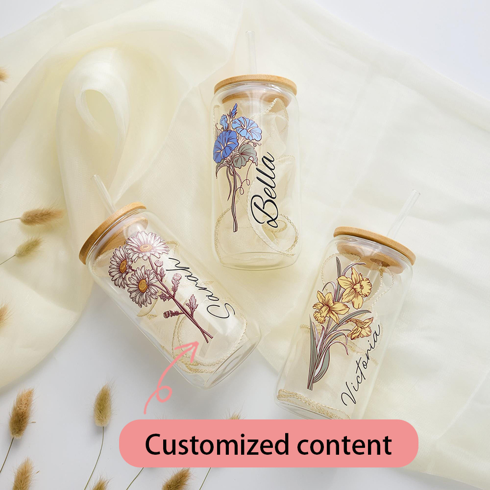 Custom Birth Flower Glass Can  - Coffee Equipment With Name recension och pris