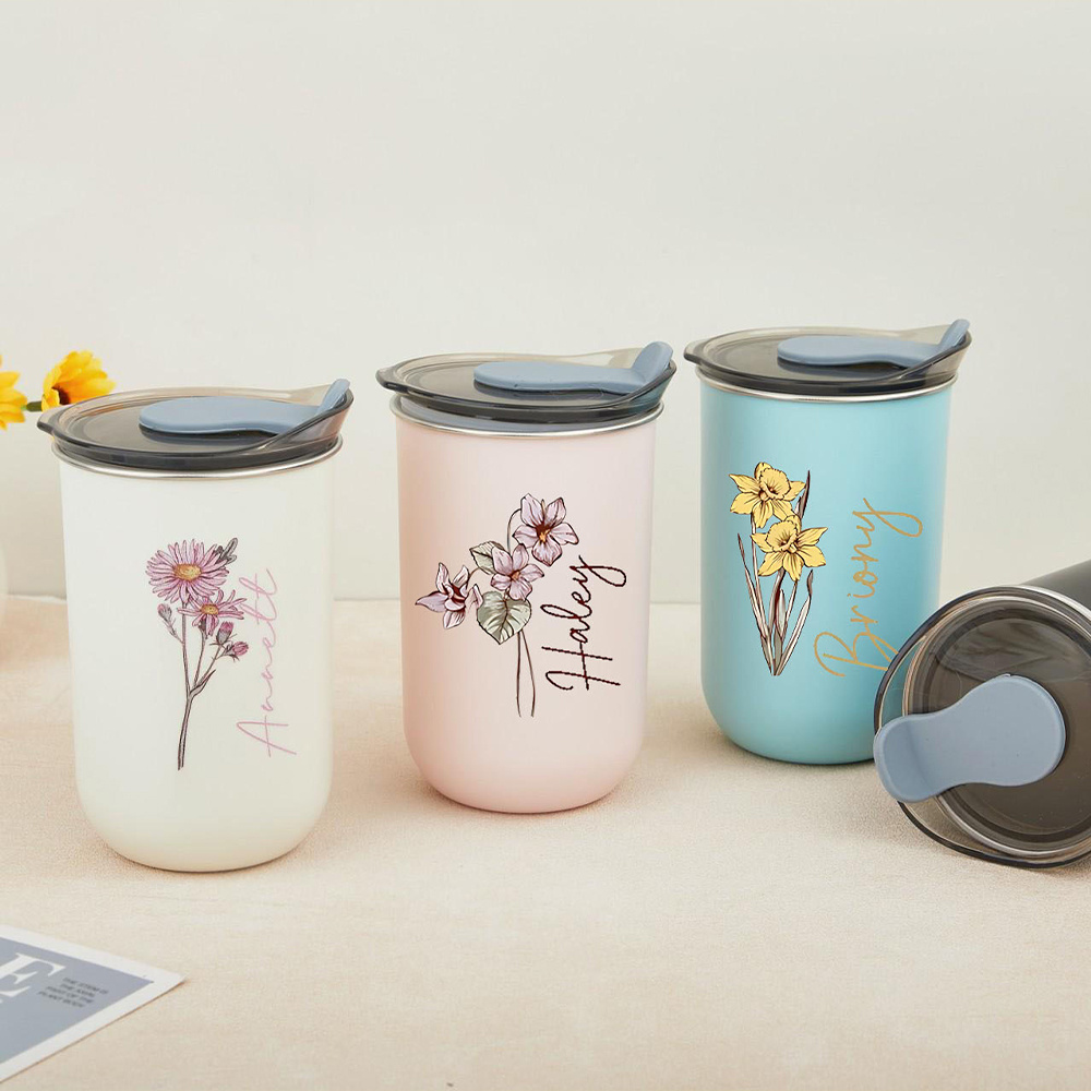Custom Birth Flower Stainless  - Coffee Equipment With Name recension och pris